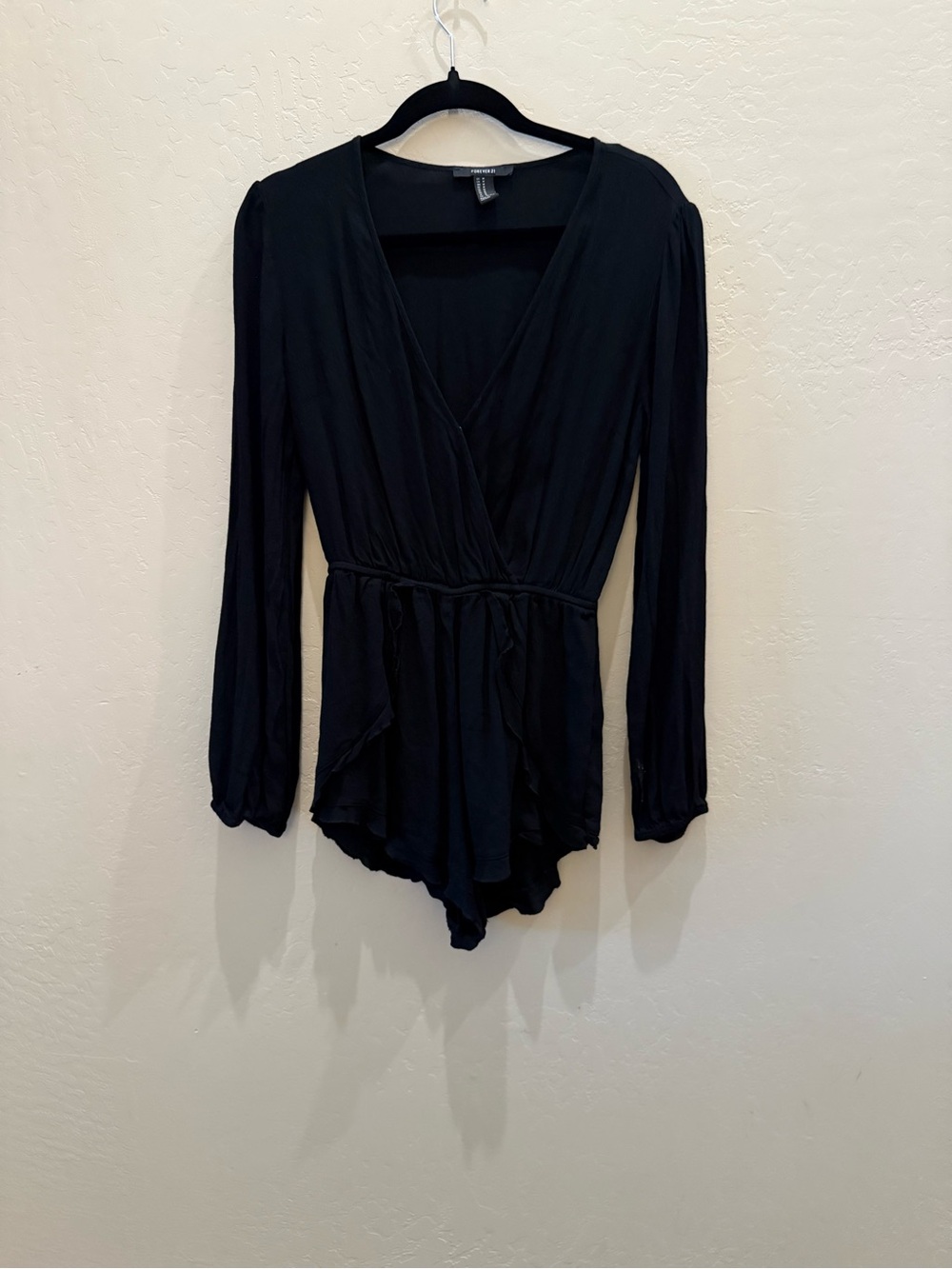 Forever 21 Black Long-Sleeve Wrap Bodysuit